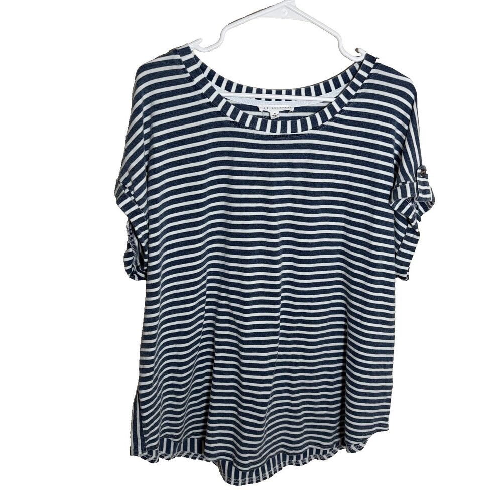 Jane & Delancey Blouse Women's XL Round Neck Blue Striped Short Sleeve Top